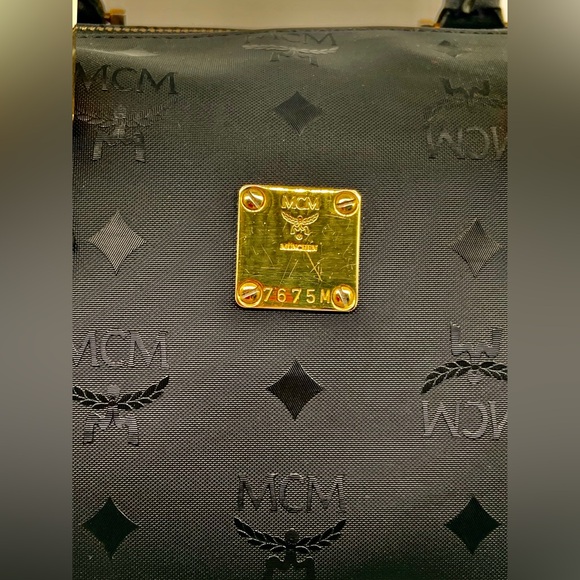 EUC MCM Black Visetos Nylon & Leather Boston Style Satchel Bag - Picture 3 of 15